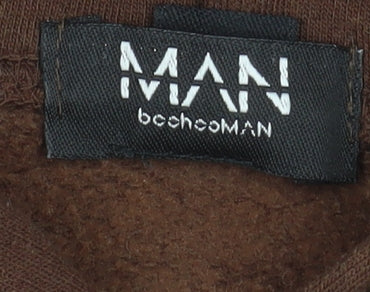boohooMAN Unisex Brown Pullover Hoodie S Graphic Eagle Print Cotton Blend