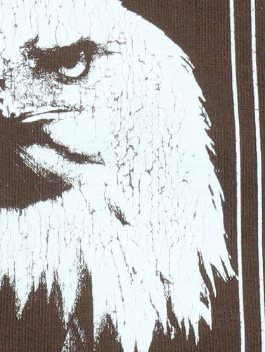boohooMAN Unisex Brown Pullover Hoodie S Graphic Eagle Print Cotton Blend