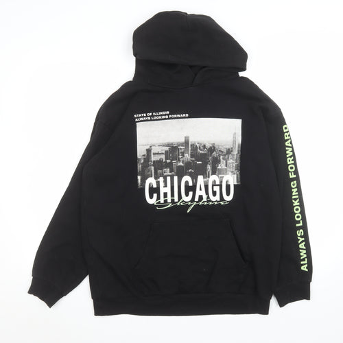 H&M Teens Black Chicago Graphic Print Pullover Hoodie Size 164