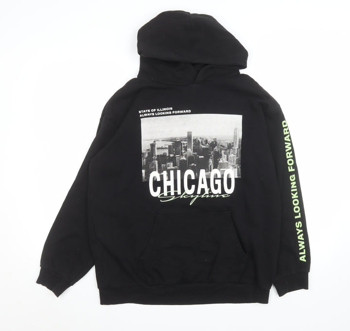 H&M Teens Black Chicago Graphic Print Pullover Hoodie Size 164