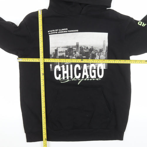 H&M Teens Black Chicago Graphic Print Pullover Hoodie Size 164