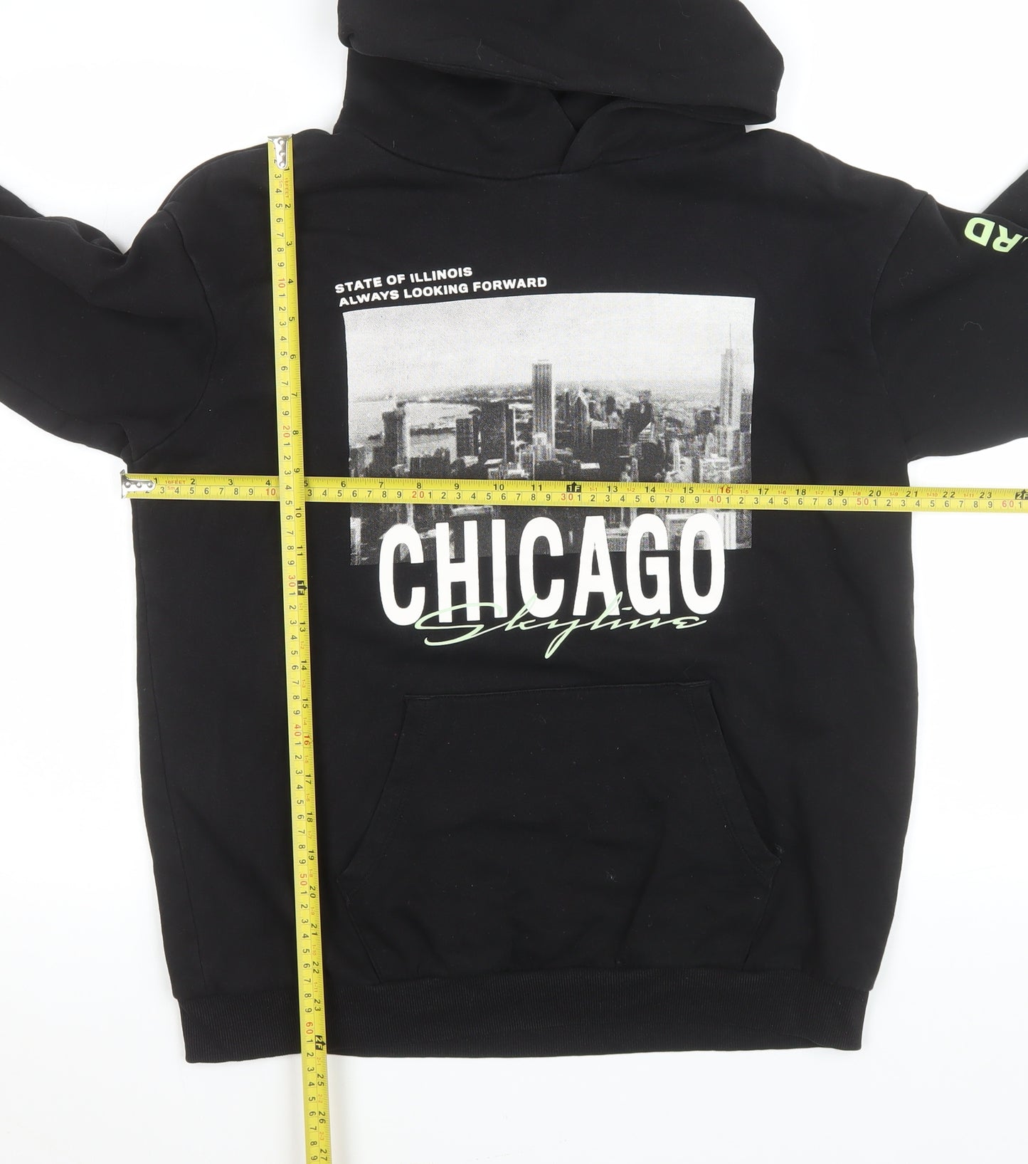 H&M Teens Black Chicago Graphic Print Pullover Hoodie Size 164