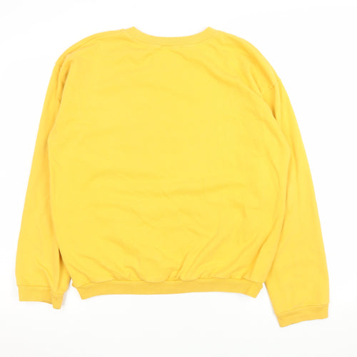 Zara Women Yellow Graphic Print Crew Neck Pullover Sweatshirt M