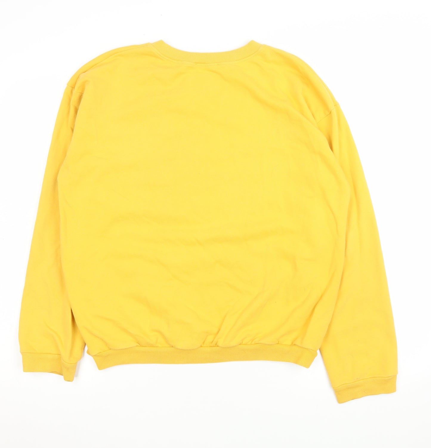 Zara Women Yellow Graphic Print Crew Neck Pullover Sweatshirt M