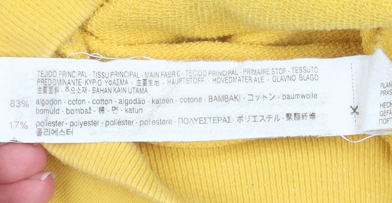 Zara Women Yellow Graphic Print Crew Neck Pullover Sweatshirt M