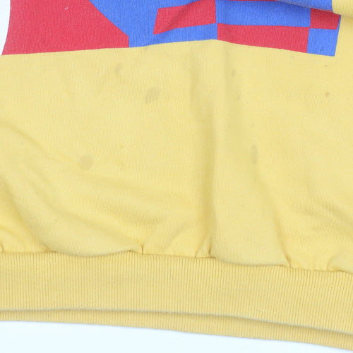 Zara Women Yellow Graphic Print Crew Neck Pullover Sweatshirt M