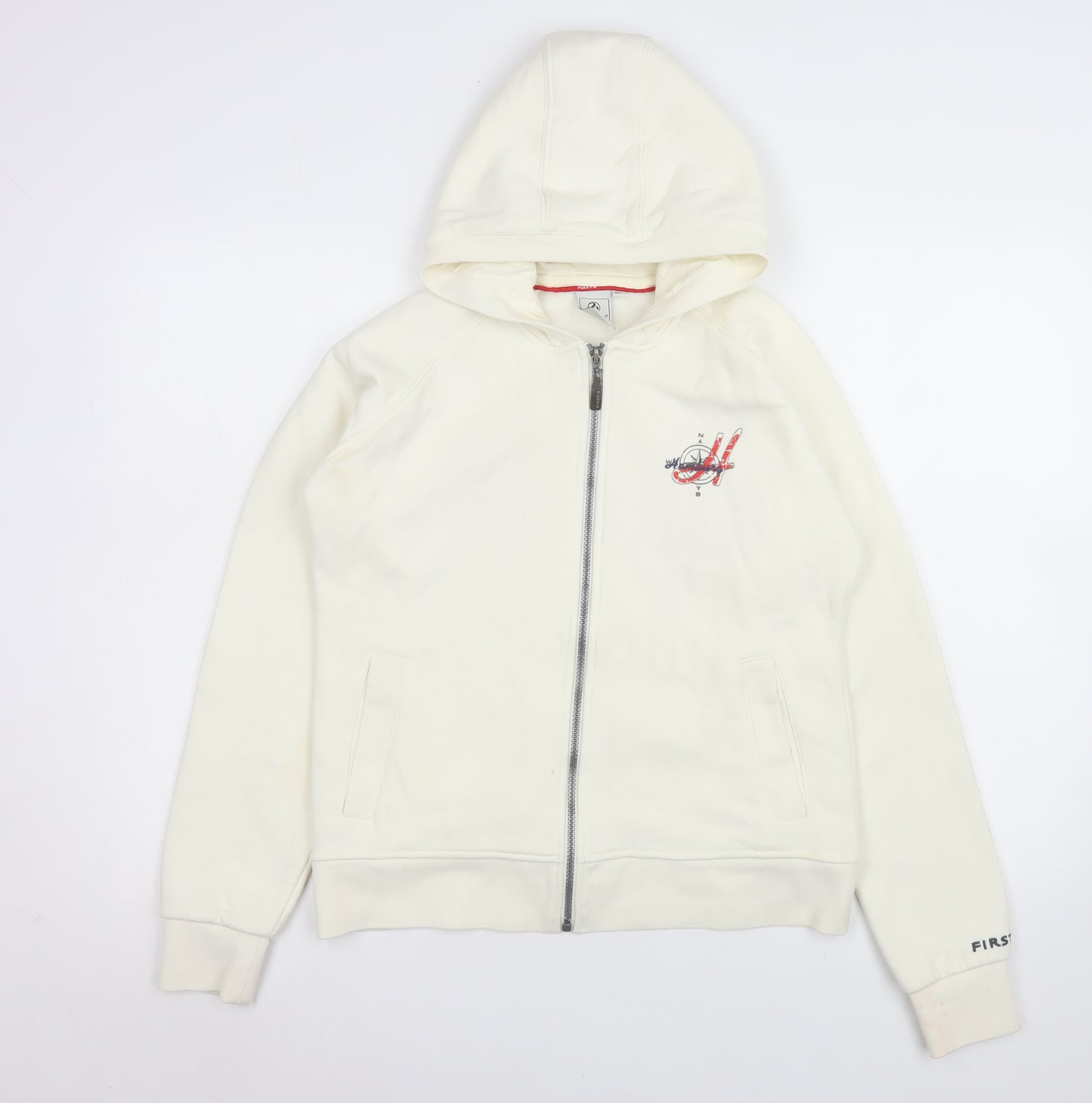FIRST B Women Ivory Hooded Full Zip Embroidered Jacket Size 10