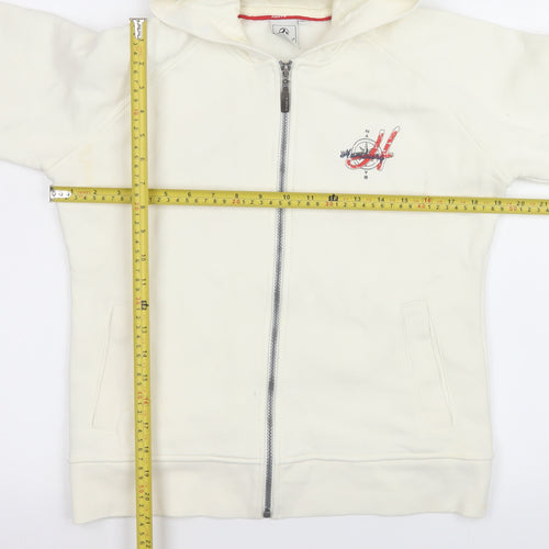 FIRST B Women Ivory Hooded Full Zip Embroidered Jacket Size 10