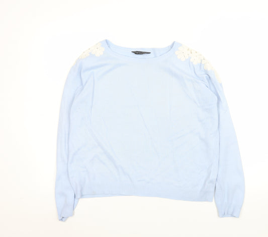 Dorothy Perkins Women's Blue Floral Shoulder Jumper Size 12