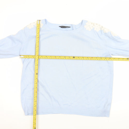 Dorothy Perkins Women's Blue Floral Shoulder Jumper Size 12