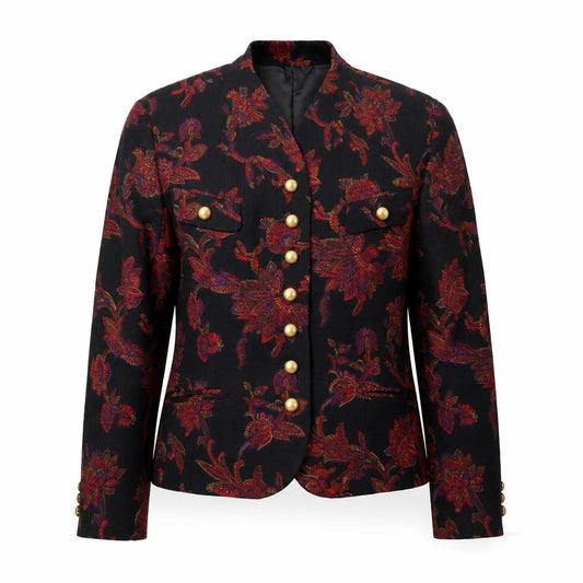 Front view of Alexon women’s black floral wool blend tailored blazer uk 14