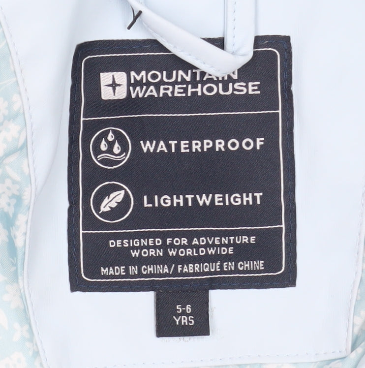 Mountain Warehouse Girls Blue Waterproof Hooded Rain Coat 5-6 Years