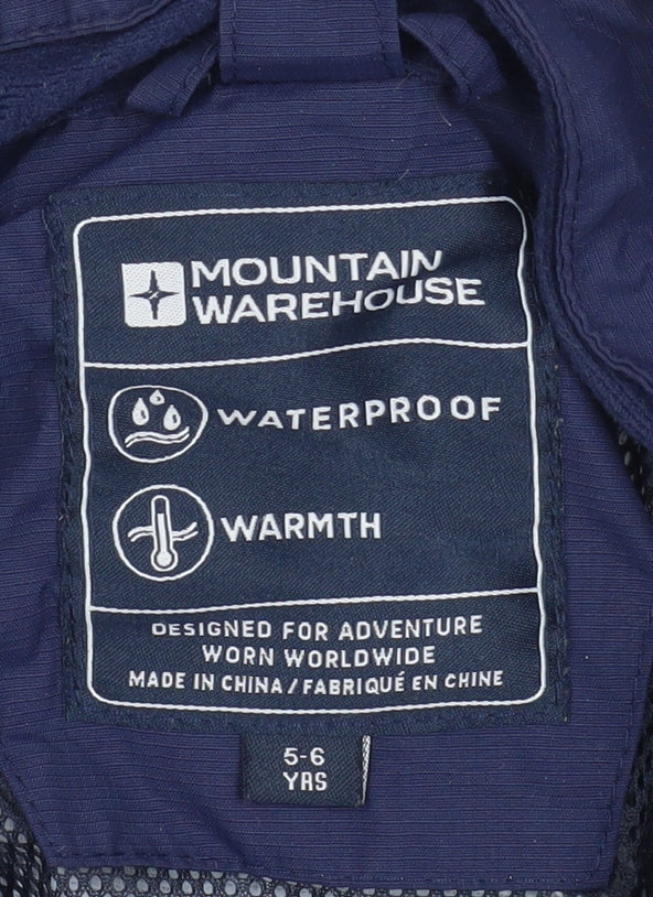 Mountain Warehouse Boys Blue Waterproof Hooded Parka Coat 5-6 Years