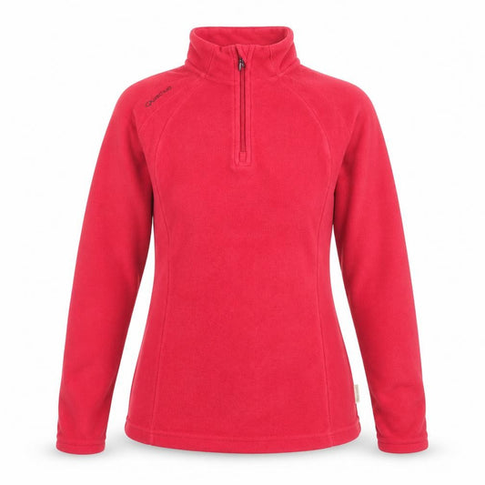 Front view of Quechua Women's Red 1/4 Zip Fleece Pullover Sweatshirt, size 12
