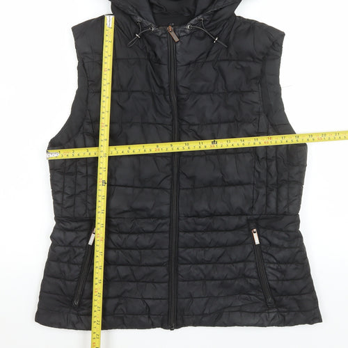 Zara Women Black Hooded Puffer Waistcoat Size 14 Quilted Gilet