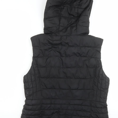 Zara Women Black Hooded Puffer Waistcoat Size 14 Quilted Gilet