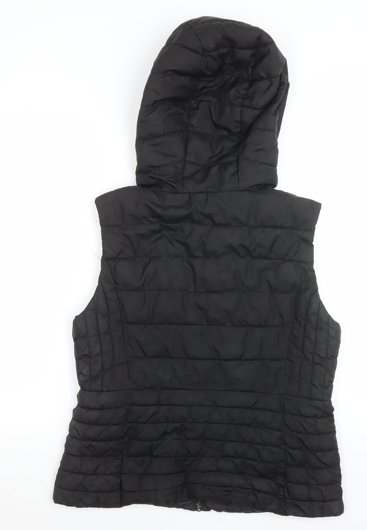Zara Women Black Hooded Puffer Waistcoat Size 14 Quilted Gilet