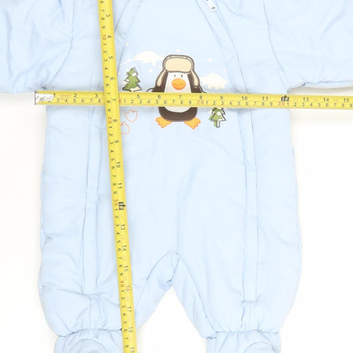 C&A Baby Club Blue Hooded Penguin Winter Snowsuit 3-6 Months Puffer