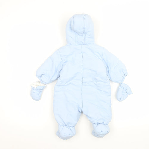 C&A Baby Club Blue Hooded Penguin Winter Snowsuit 3-6 Months Puffer