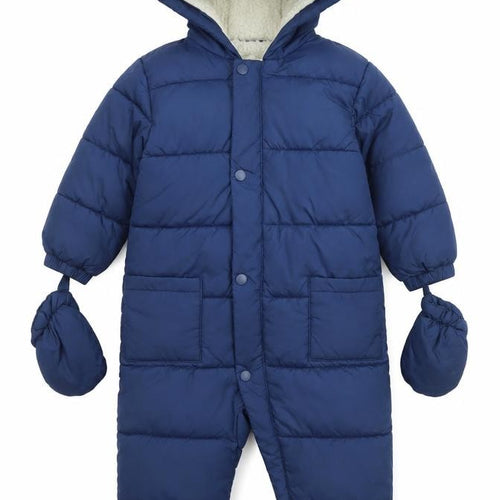 Marks and Spencer Boys Blue Hooded Puffer Snowsuit 2-3 Years Winter Lined