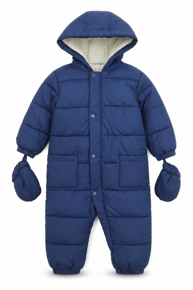 Marks and Spencer Boys Blue Hooded Puffer Snowsuit 2-3 Years Winter Lined
