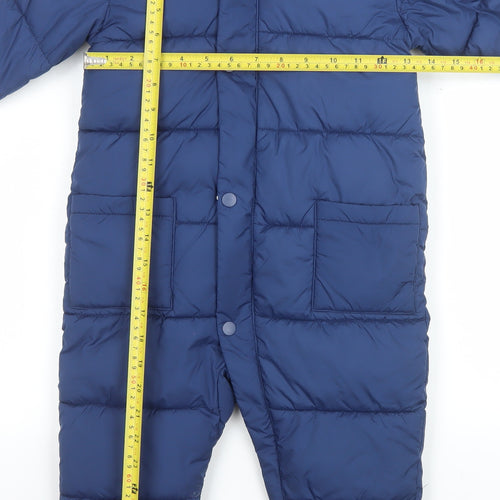 Marks and Spencer Boys Blue Hooded Puffer Snowsuit 2-3 Years Winter Lined