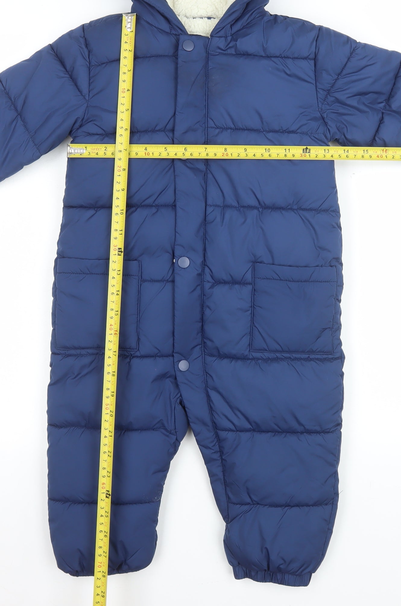 Marks and Spencer Boys Blue Hooded Puffer Snowsuit 2-3 Years Winter Lined