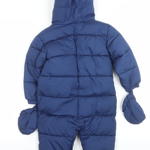 Marks and Spencer Boys Blue Hooded Puffer Snowsuit 2-3 Years Winter Lined