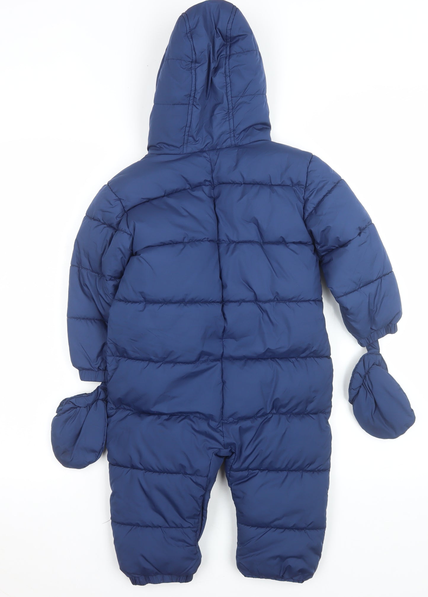 Marks and Spencer Boys Blue Hooded Puffer Snowsuit 2-3 Years Winter Lined