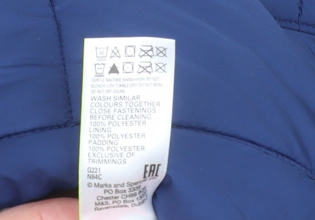 Marks and Spencer Boys Blue Hooded Puffer Snowsuit 2-3 Years Winter Lined