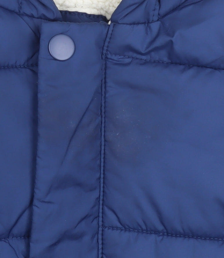 Marks and Spencer Boys Blue Hooded Puffer Snowsuit 2-3 Years Winter Lined