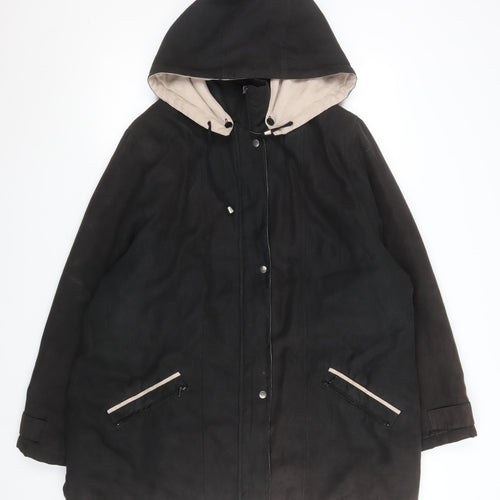 Finesse Women Black Polyester Hooded Parka Coat Size 10