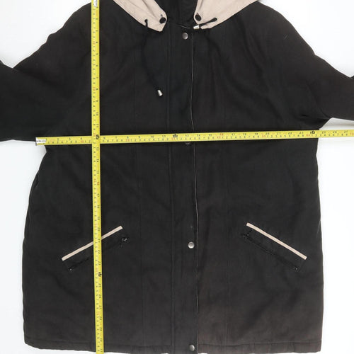 Finesse Women Black Polyester Hooded Parka Coat Size 10