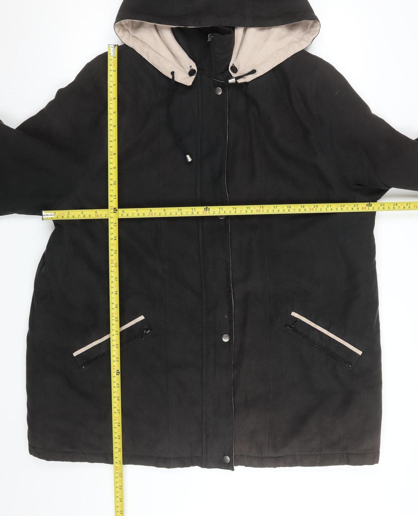 Finesse Women Black Polyester Hooded Parka Coat Size 10
