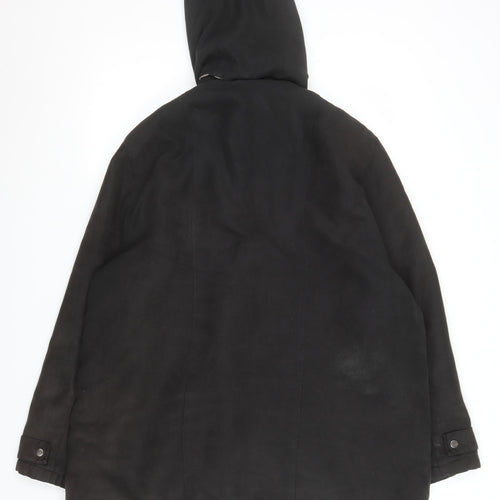Finesse Women Black Polyester Hooded Parka Coat Size 10