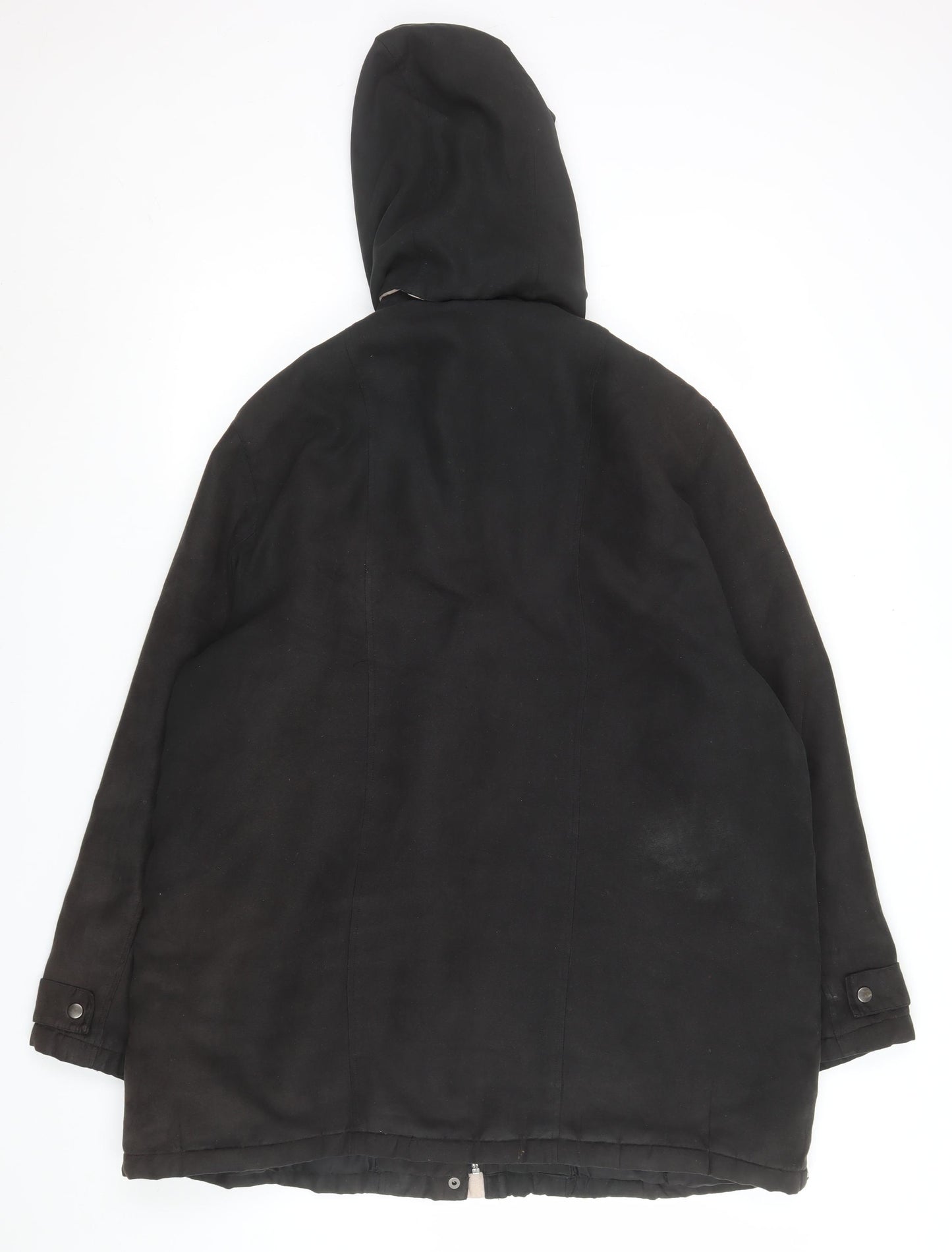 Finesse Women Black Polyester Hooded Parka Coat Size 10