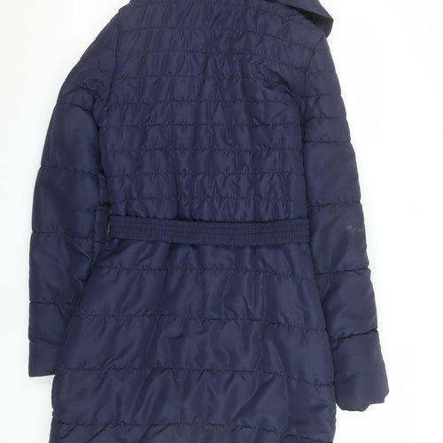 Vero Moda Womens Blue Long Puffer Belted Hooded Coat XS