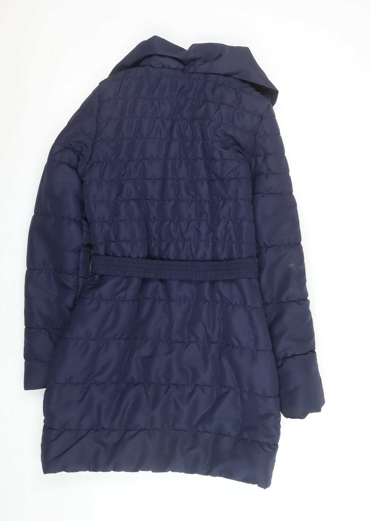 Vero Moda Womens Blue Long Puffer Belted Hooded Coat XS