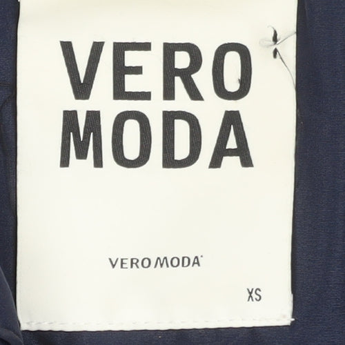 Vero Moda Womens Blue Long Puffer Belted Hooded Coat XS