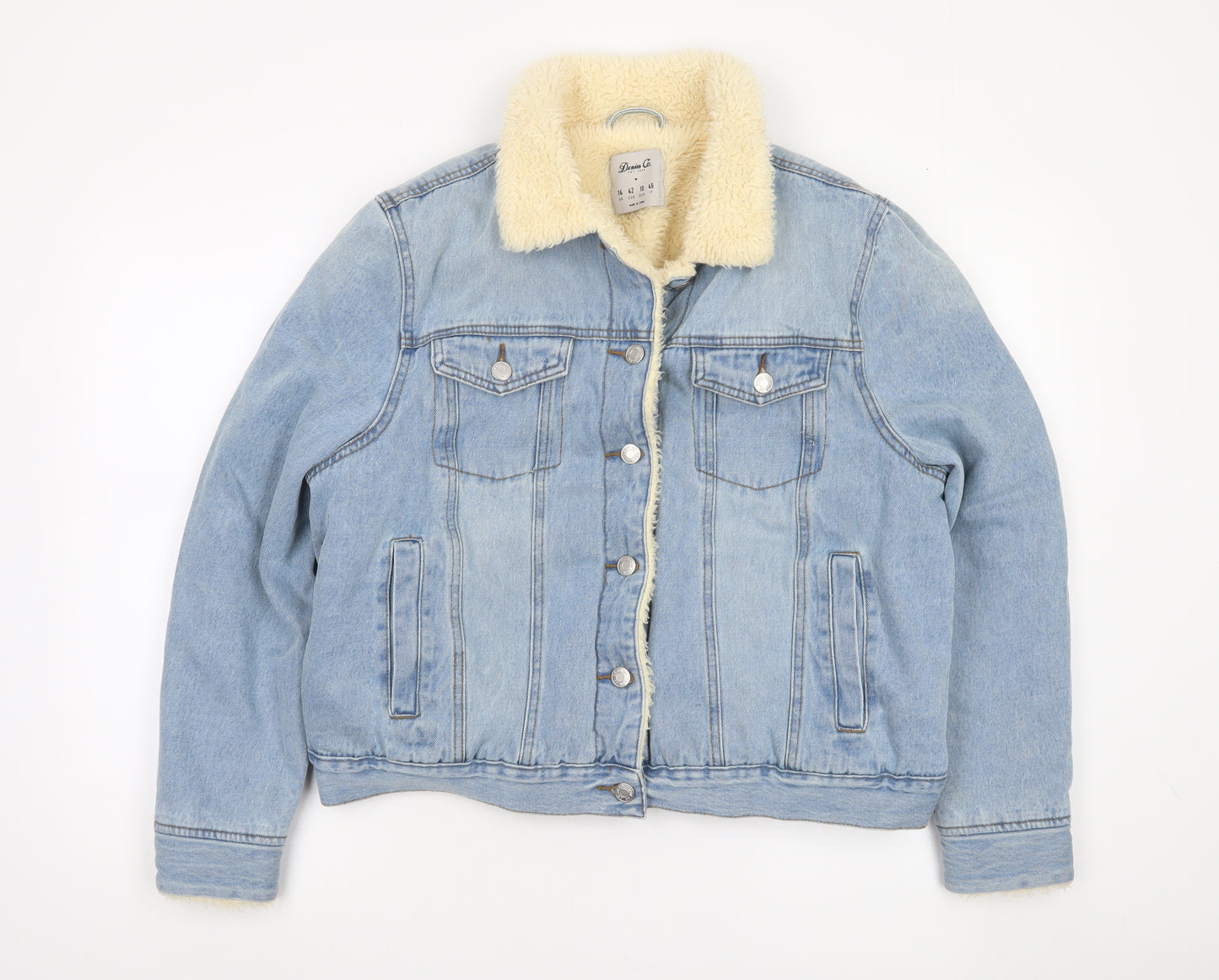 Denim Co. Women's Blue Sherpa Lined Denim Jacket Size 14