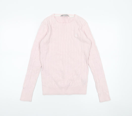 Crew Clothing Co. Women's Pink Cotton Cable Knit Jumper Size 8