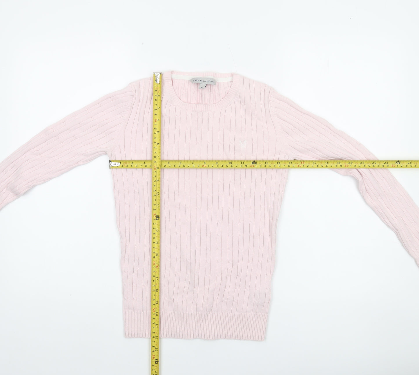 Crew Clothing Co. Women's Pink Cotton Cable Knit Jumper Size 8