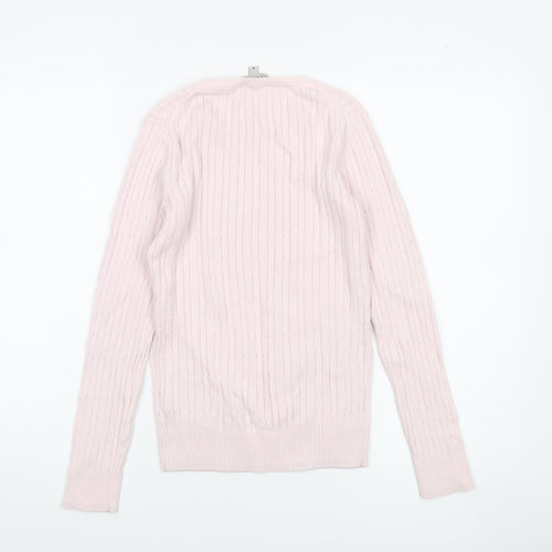 Crew Clothing Co. Women's Pink Cotton Cable Knit Jumper Size 8