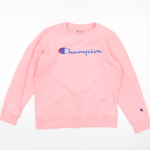 Champion Women Pink Crew Neck Pullover Sweatshirt L Logo Cotton Blend