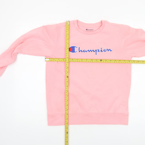 Champion Women Pink Crew Neck Pullover Sweatshirt L Logo Cotton Blend