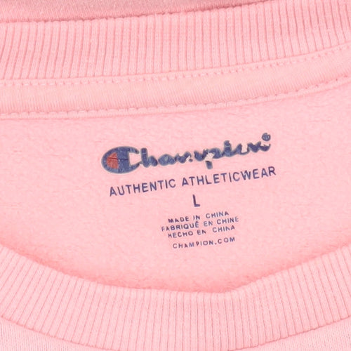 Champion Women Pink Crew Neck Pullover Sweatshirt L Logo Cotton Blend