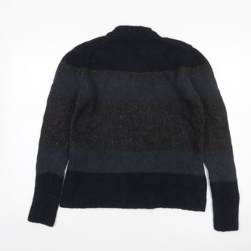 DKNY Women's Blue Striped Wool Linen Chunky Knit Pullover Jumper Size L