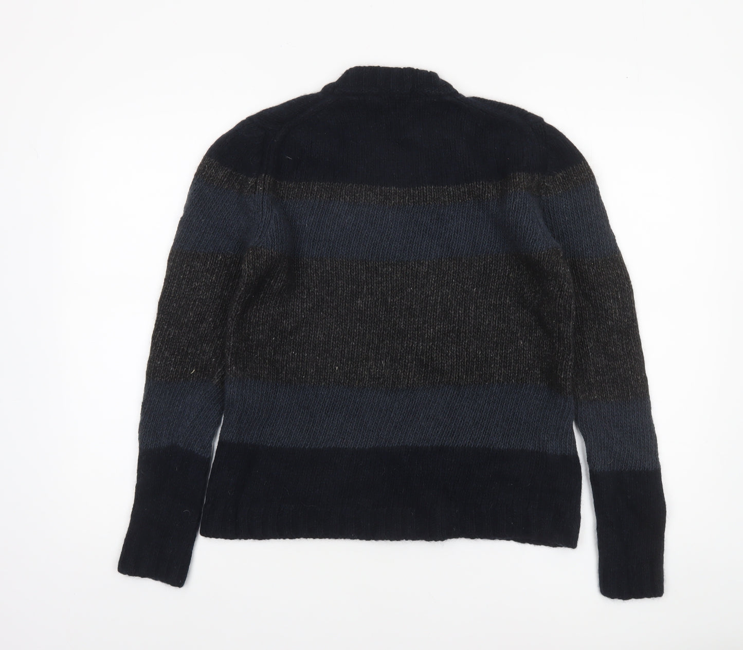DKNY Women's Blue Striped Wool Linen Chunky Knit Pullover Jumper Size L