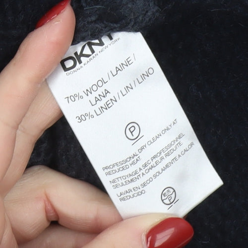 DKNY Women's Blue Striped Wool Linen Chunky Knit Pullover Jumper Size L