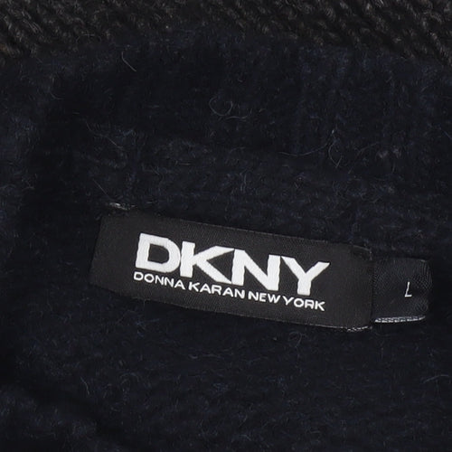 DKNY Women's Blue Striped Wool Linen Chunky Knit Pullover Jumper Size L